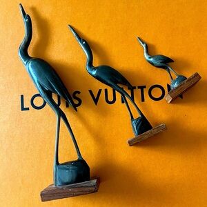 Stone and Wood Egret Crane Bird Statues